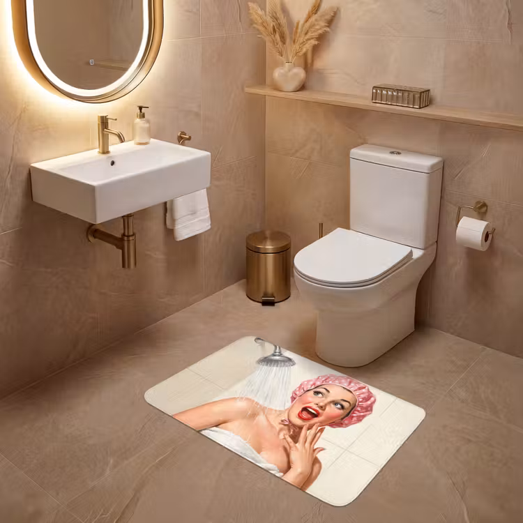 Vrouw - Douche - Roze WCmat middel -sfeer3