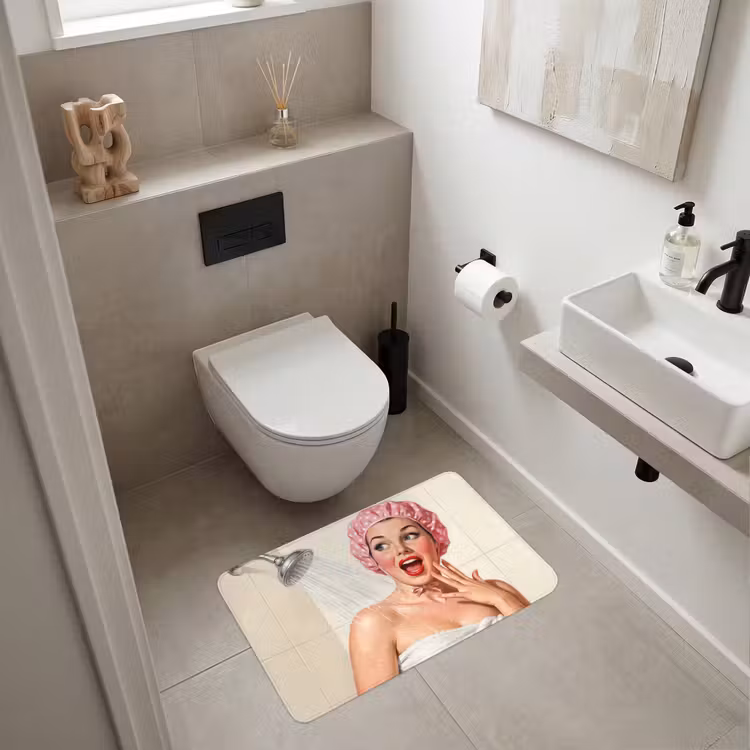 Vrouw - Douche - Roze WCmat middel -sfeer1