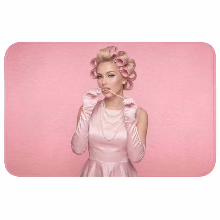 Vrouw - Roze - Parelketting - Krulspelden WCmat middel -3d