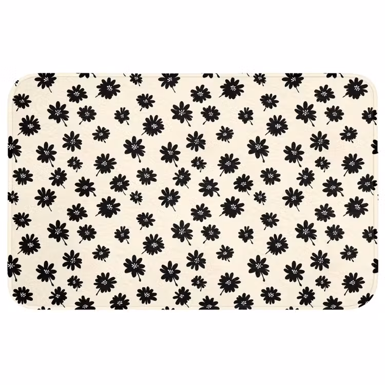 Madeliefjes - Grafisch - Zwart - Beige WCmat middel 1009 -3d