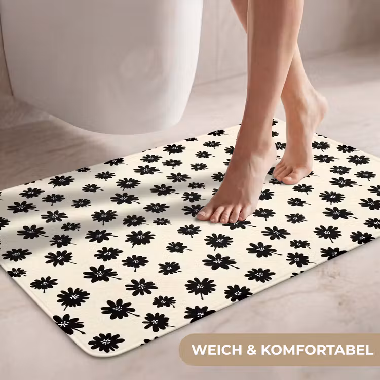 Madeliefjes - Grafisch - Zwart - Beige WCmat middel 1009 -USP_ZachtDE