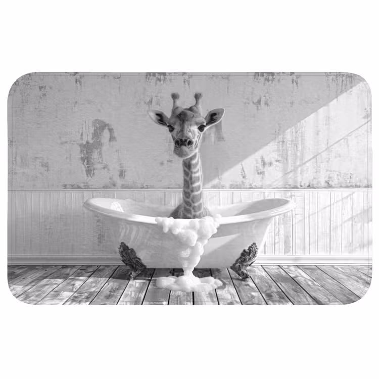 Giraffe - Dier - Badkuip - Vintage - Zwart - Wit WCmat middel -3d