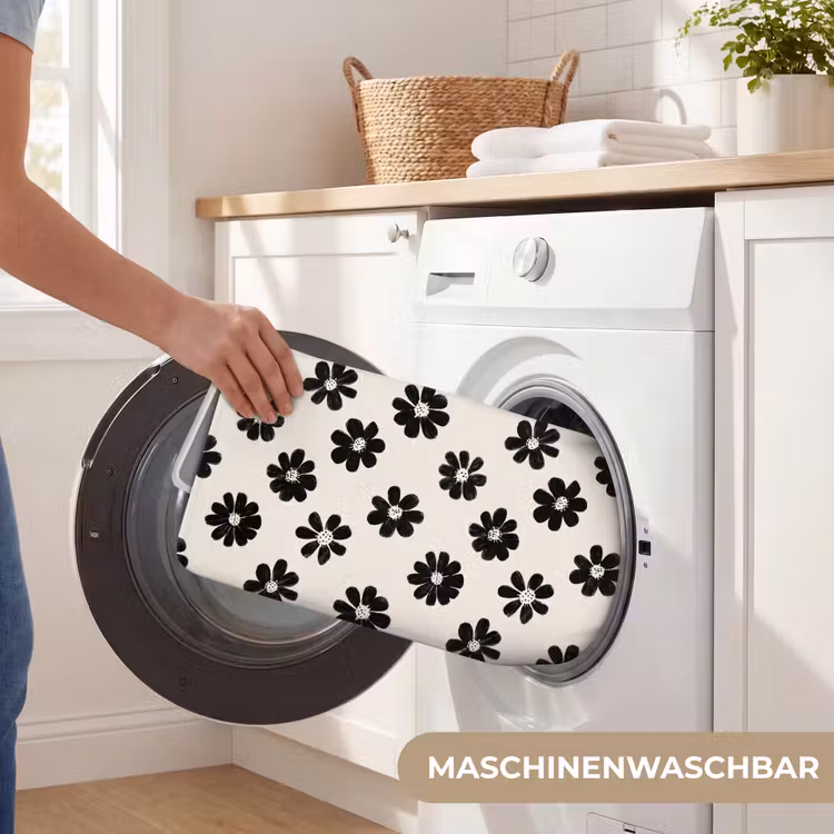 Grafisch - Madeliefjes - Zwart - Beige WCmat middel 1009 -USP_WasbaarDE