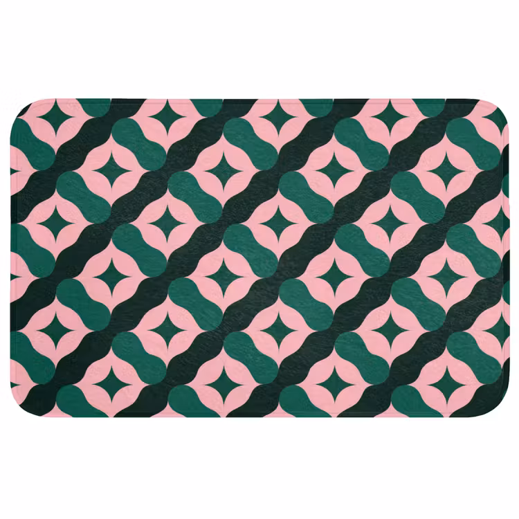 Groen - Roze - Retro - Sterren WCmat middel 1009 -3d