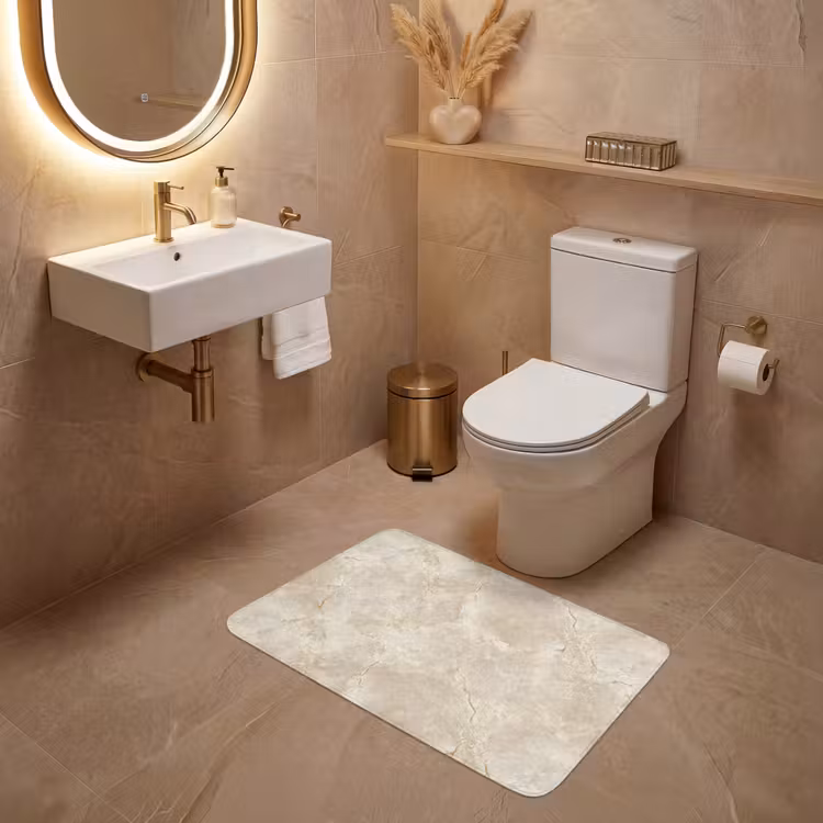 Lichtbeige - Marmer - Aders WCmat middel 1009 -sfeer3