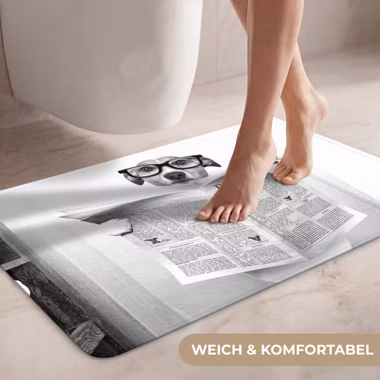 Hond - Krant - Toilet - Zwart wit - Dieren WCmat middel -USP_ZachtDE