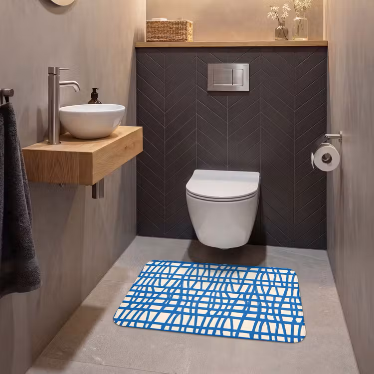 Ruitpatroon - Blauw - Crème WCmat middel 1009 -sfeer2