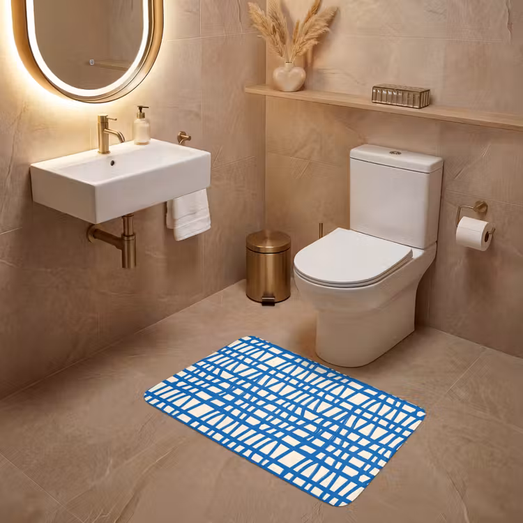 Ruitpatroon - Blauw - Crème WCmat middel 1009 -sfeer3