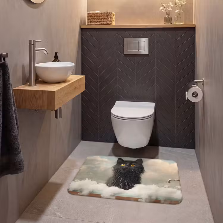 Kat - Bad - Zwart - Dieren - Schuim WCmat middel -sfeer2