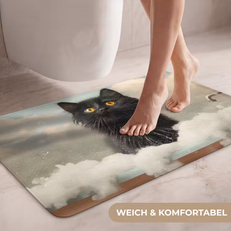 Kat - Bad - Zwart - Dieren - Schuim WCmat middel -USP_ZachtDE