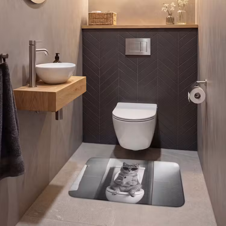 Kat - Telefoon - Toilet - Zwart - Wit WCmat middel -sfeer2