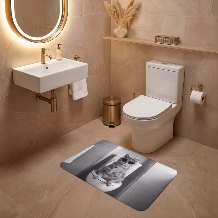 Kat - Telefoon - Toilet - Zwart - Wit WCmat middel -sfeer3