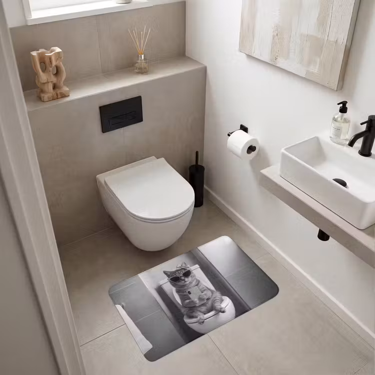 Kat - Telefoon - Toilet - Zwart - Wit WCmat middel -sfeer1