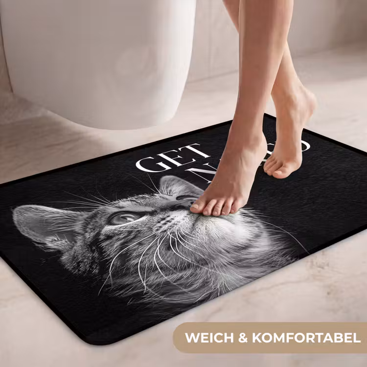 Kat - Dieren - quote - Get naked - Zwart WCmat middel -USP_ZachtDE