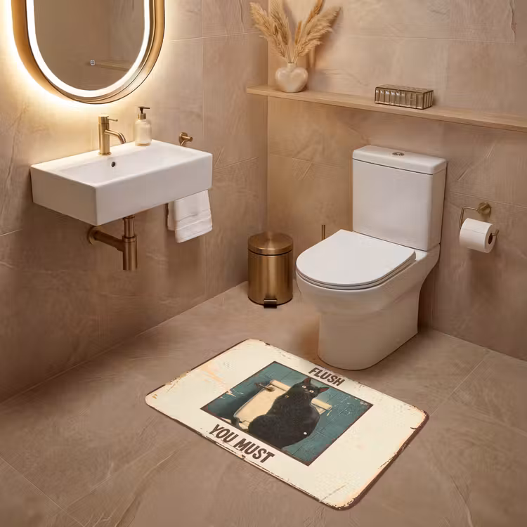 Kat - Vintage - Zwart - Quote - Flush you must WCmat middel -sfeer3