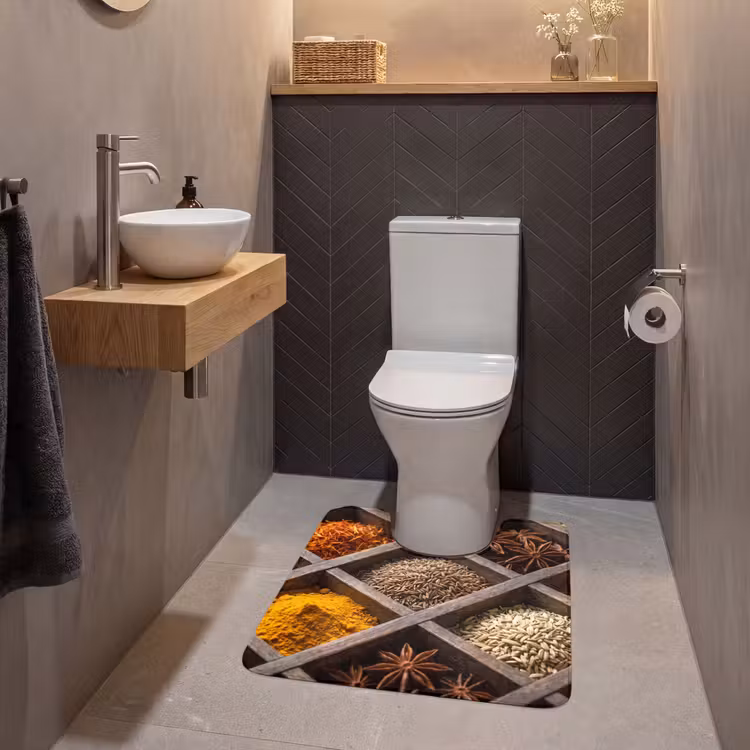 WC Vorleger - Kräuter – Holz – Essen - Kruiden - Houten - Eten WCmat U-uitsnede middel