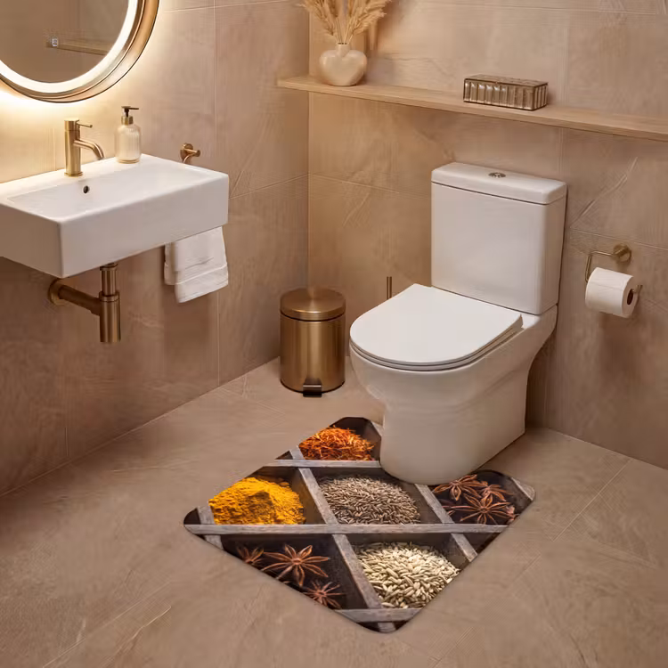 WC Vorleger - Kräuter – Holz – Essen - Kruiden - Houten - Eten WCmat U-uitsnede middel