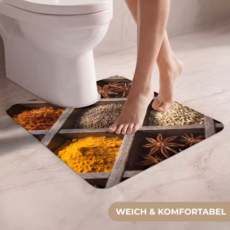 WC Vorleger - Kräuter – Holz – Essen - Kruiden - Houten - Eten WCmat U-uitsnede middel