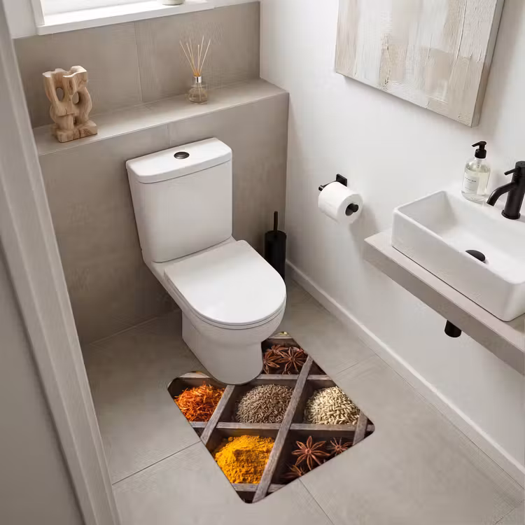 WC Vorleger - Kräuter – Holz – Essen - Kruiden - Houten - Eten WCmat U-uitsnede middel