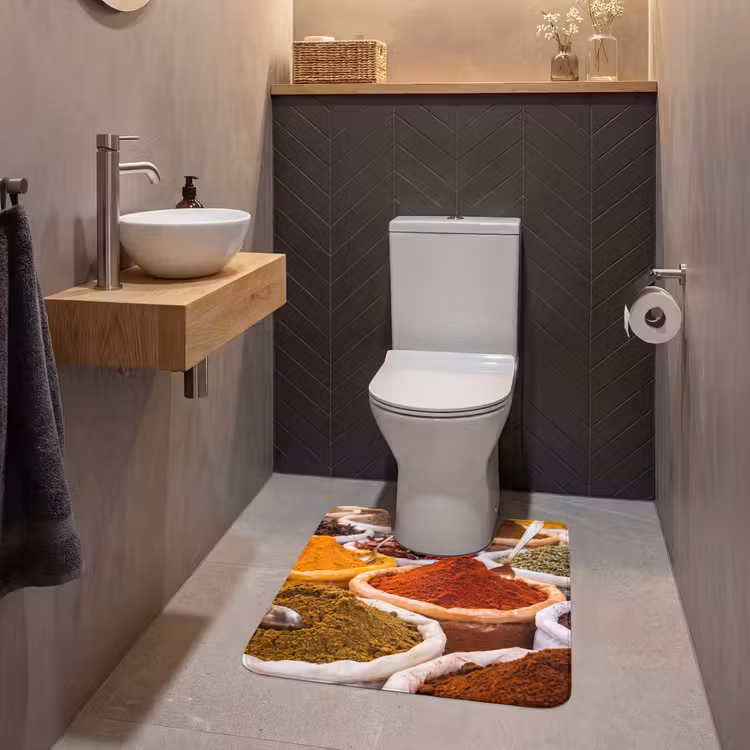 WC Vorleger - Kräuter – Markt – Essen - Kruiden - Markt - Eten WCmat U-uitsnede middel