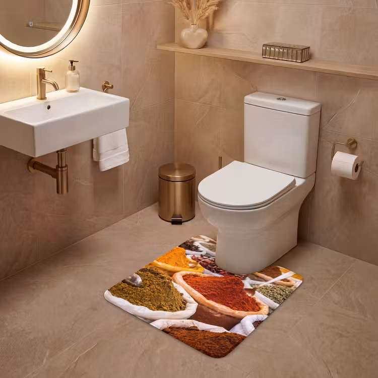 WC Vorleger - Kräuter – Markt – Essen - Kruiden - Markt - Eten WCmat U-uitsnede middel