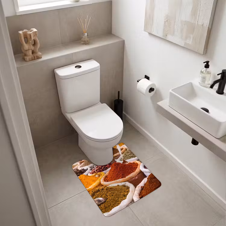 WC Vorleger - Kräuter – Markt – Essen - Kruiden - Markt - Eten WCmat U-uitsnede middel