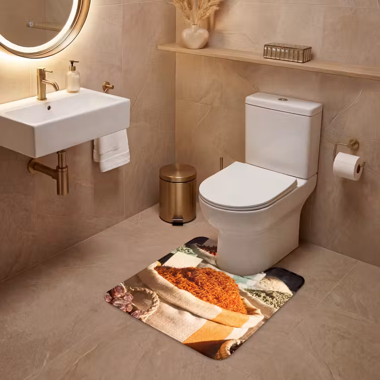 WC Vorleger - Kräuter – Markt – Farbenfroh - Kruiden - Markt - Kleurrijk WCmat U-uitsnede middel