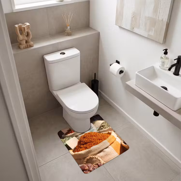 WC Vorleger - Kräuter – Markt – Farbenfroh - Kruiden - Markt - Kleurrijk WCmat U-uitsnede middel