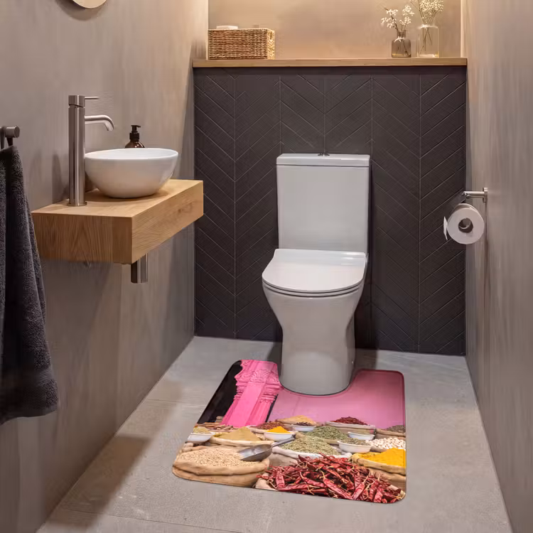WC Vorleger - Kräuter – Markt – Rosa - Kruiden - Markt - Roze WCmat U-uitsnede middel