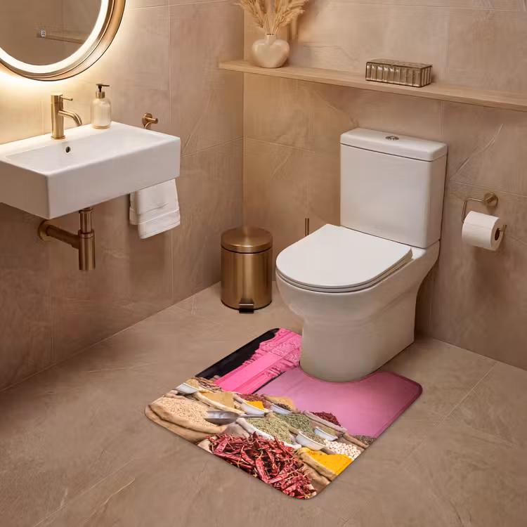 WC Vorleger - Kräuter – Markt – Rosa - Kruiden - Markt - Roze WCmat U-uitsnede middel