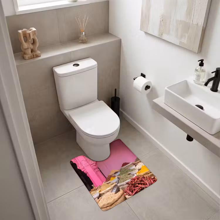 WC Vorleger - Kräuter – Markt – Rosa - Kruiden - Markt - Roze WCmat U-uitsnede middel