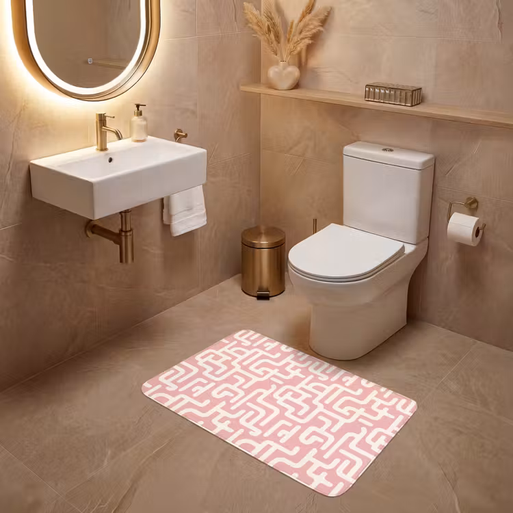 Doolhofpatroon - Roze - Wit - Abstract WCmat middel 1009 -sfeer3