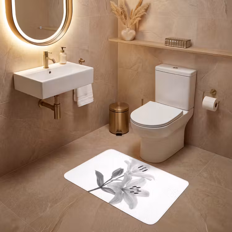 Lelies - Elegant - Zwart - Wit WCmat middel -sfeer3