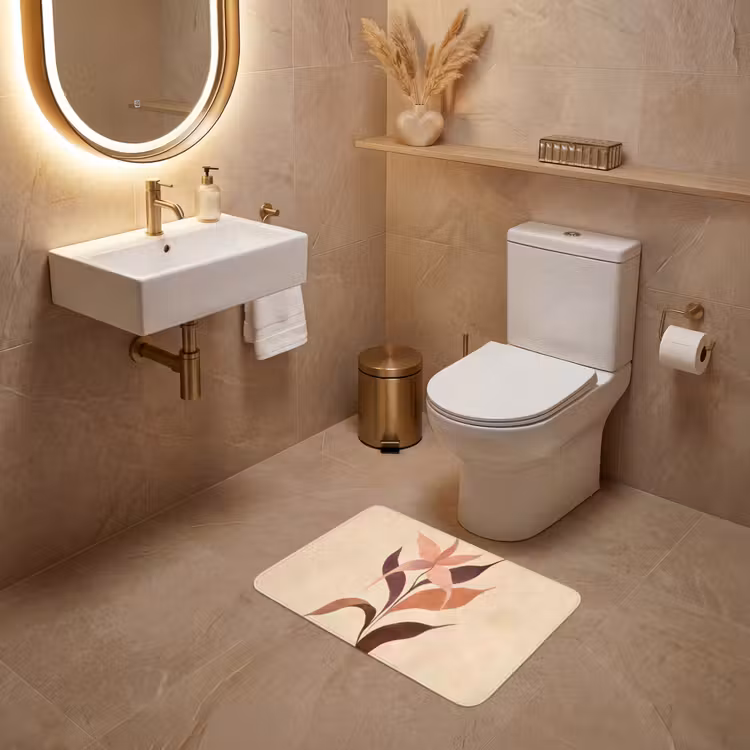 Minimalistisch - Bloem - Bladeren - Beige WCmat klein -sfeer3