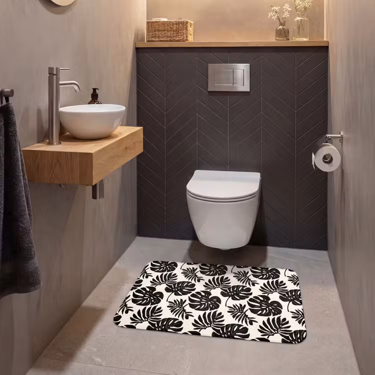 Modern - Monstera - Zwart WCmat middel 1009 -sfeer2