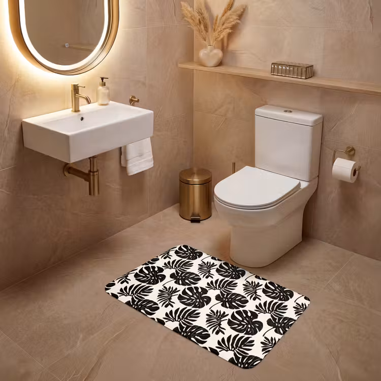Modern - Monstera - Zwart WCmat middel 1009 -sfeer3