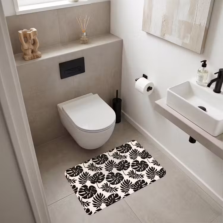 Modern - Monstera - Zwart WCmat middel 1009 -sfeer1