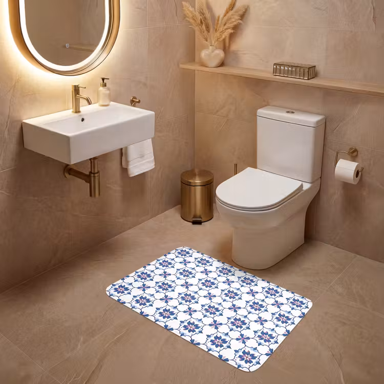 Modern - Patroon - Blauw - Roze WCmat middel 1009 -sfeer3