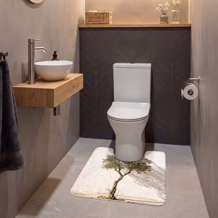 WC Vorleger - Olivenbaum – Wand – weiß - Olijfboom - muur - wit WCmat U-uitsnede middel