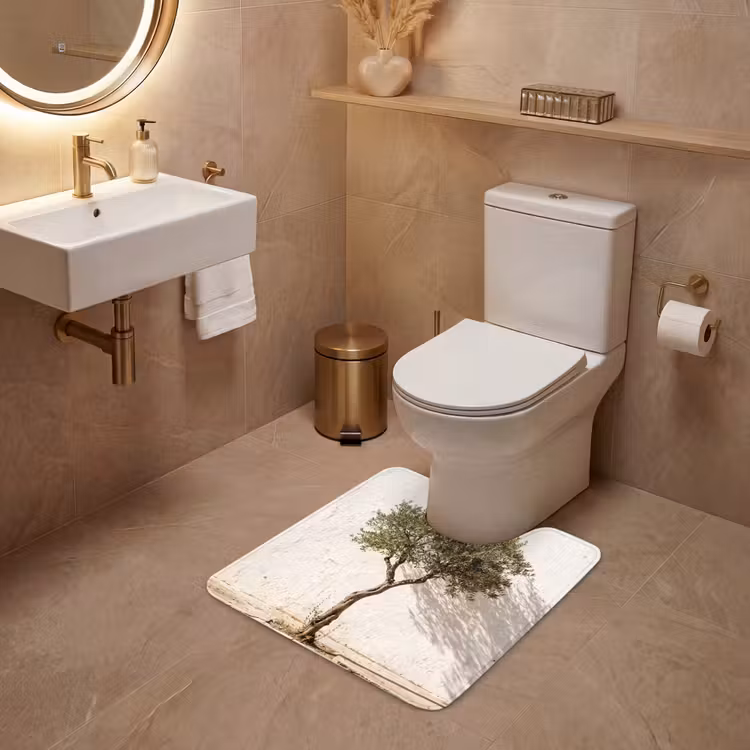WC Vorleger - Olivenbaum – Wand – weiß - Olijfboom - muur - wit WCmat U-uitsnede middel