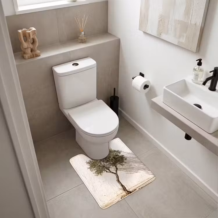 WC Vorleger - Olivenbaum – Wand – weiß - Olijfboom - muur - wit WCmat U-uitsnede middel