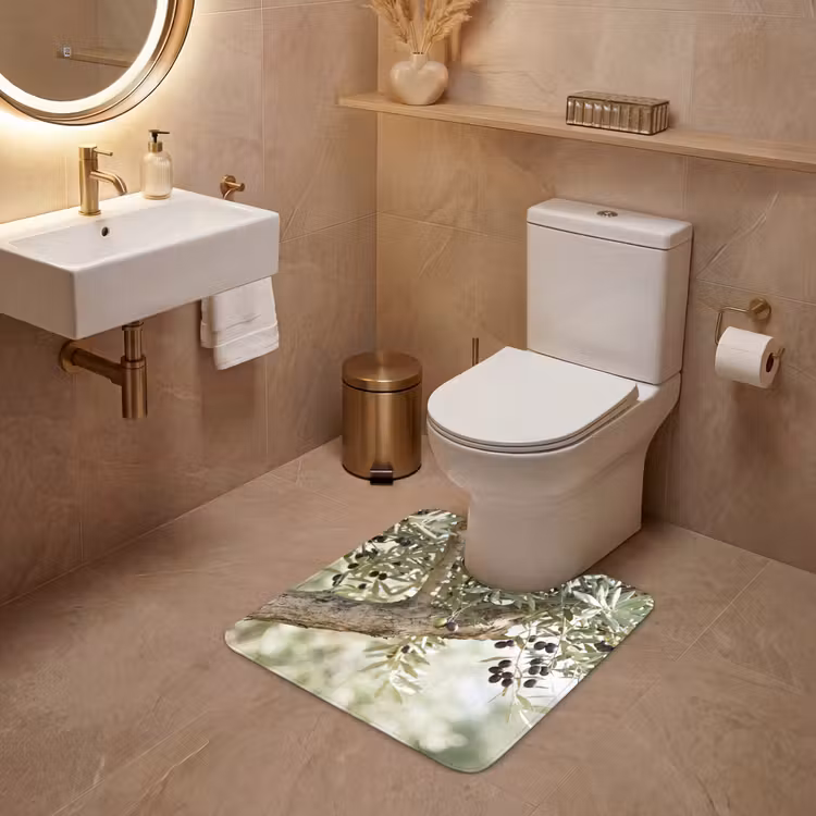 WC Vorleger - Olivenbaum – Zweig – grün - Olijfboom - tak - groen WCmat U-uitsnede middel
