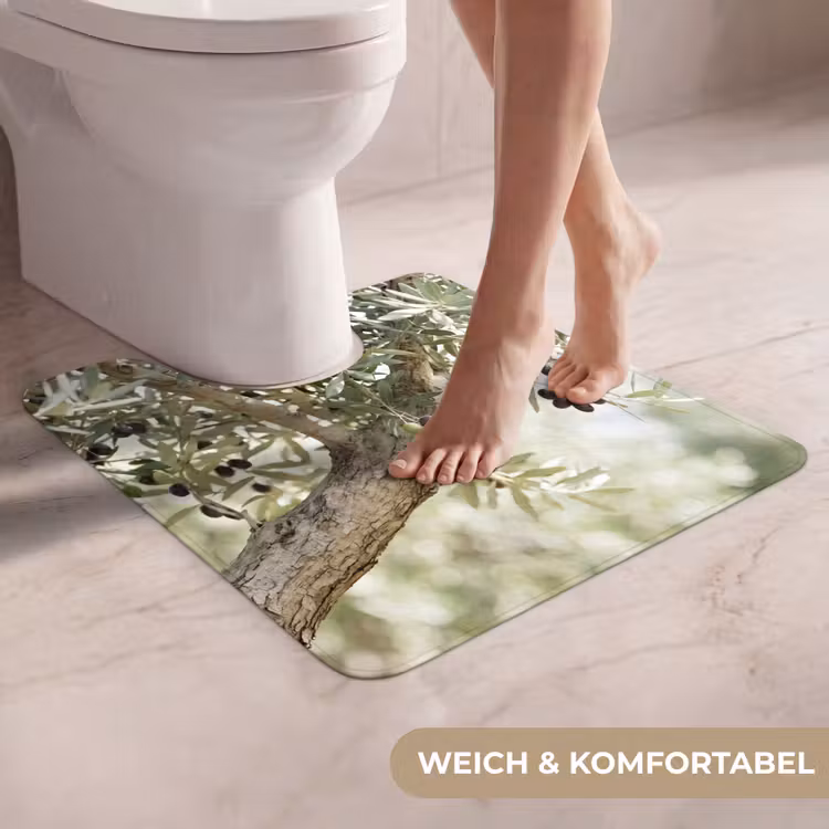 WC Vorleger - Olivenbaum – Zweig – grün - Olijfboom - tak - groen WCmat U-uitsnede middel
