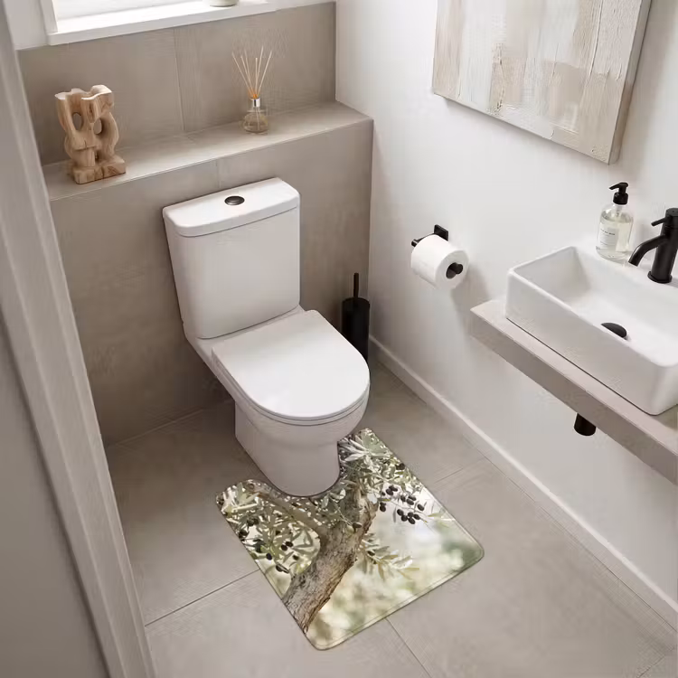 WC Vorleger - Olivenbaum – Zweig – grün - Olijfboom - tak - groen WCmat U-uitsnede middel
