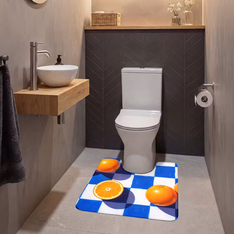 WC Vorleger - Orange – Kariert – Essen - Sinaasappel - Geruit - Eten WCmat U-uitsnede middel