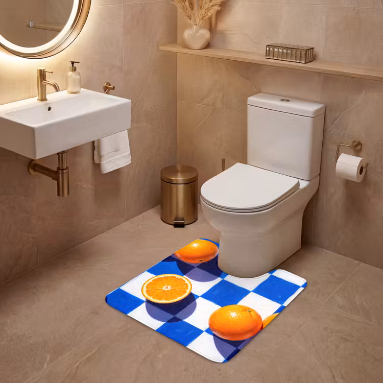 WC Vorleger - Orange – Kariert – Essen - Sinaasappel - Geruit - Eten WCmat U-uitsnede middel