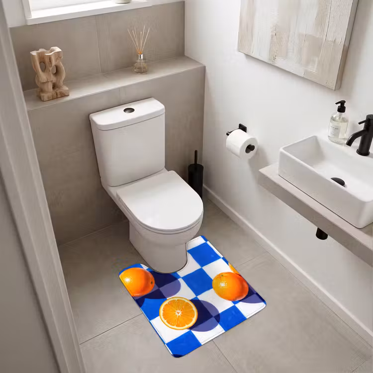 WC Vorleger - Orange – Kariert – Essen - Sinaasappel - Geruit - Eten WCmat U-uitsnede middel
