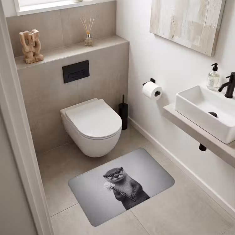 Otter - Wc-borstel - Bril - Zwart - Wit WCmat middel -sfeer1