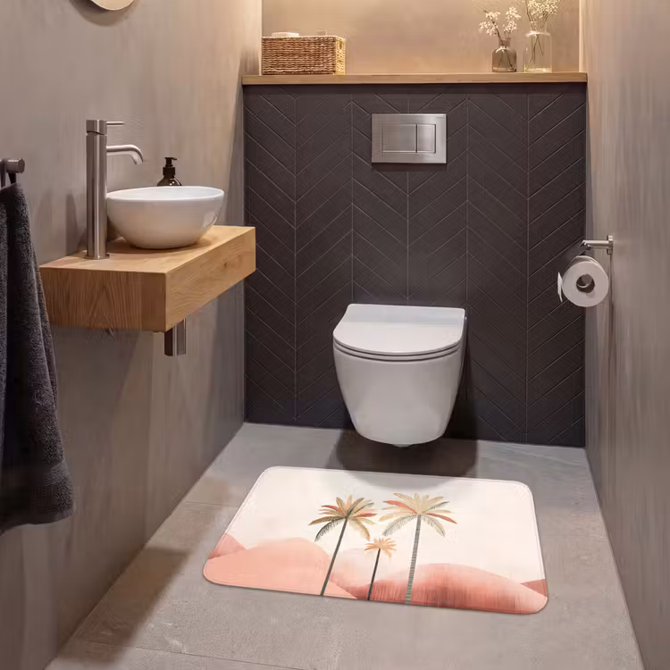 Palmbomen - Heuvels - Minimalistisch - Zachtroze WCmat middel -sfeer2