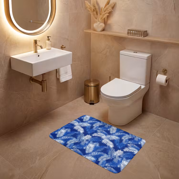 Palmblad - Patroon - Blauw WCmat middel 1009 -sfeer3